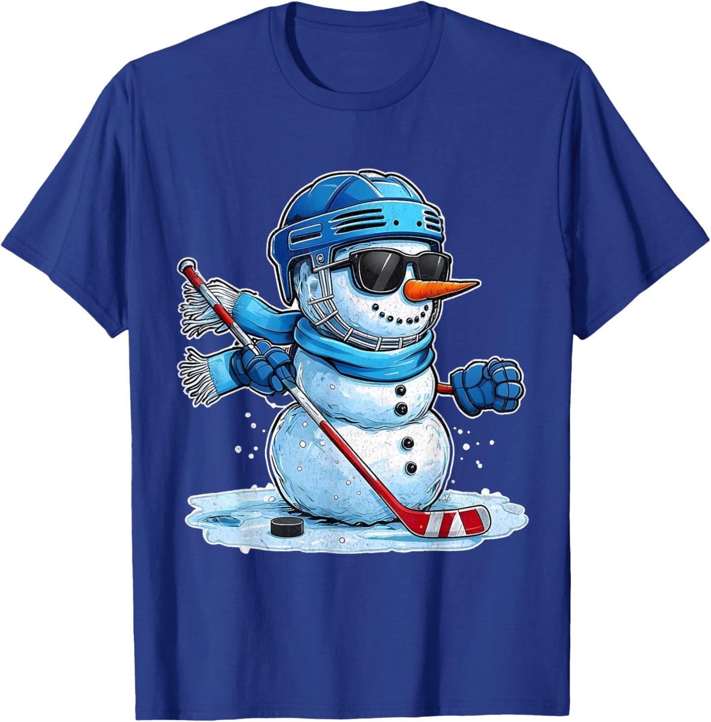 Cool Xmas Hockey Snowman Funny Winter Sports Christmas T-Shirt - T-Shirt | Royal
