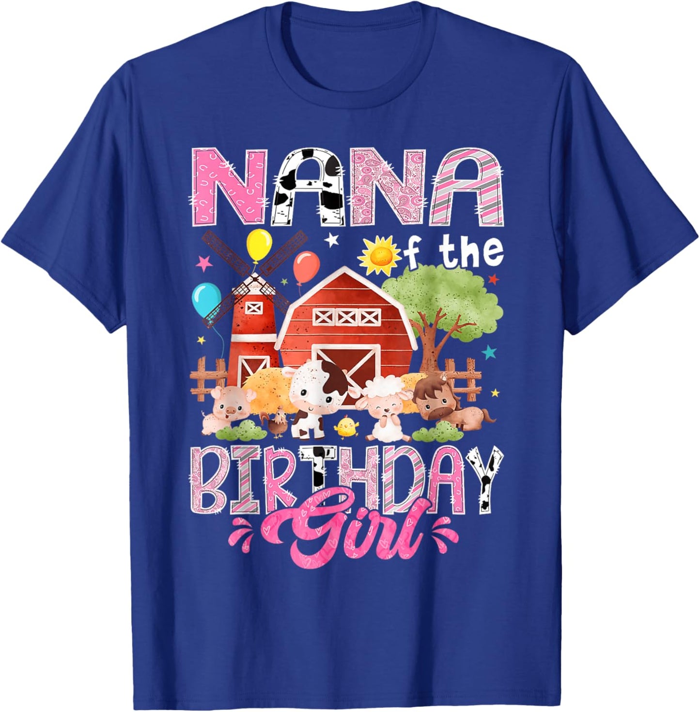 Nana of The Birthday Girl 1St Birthday Pink Farm T-Shirt - T-Shirt | Royal