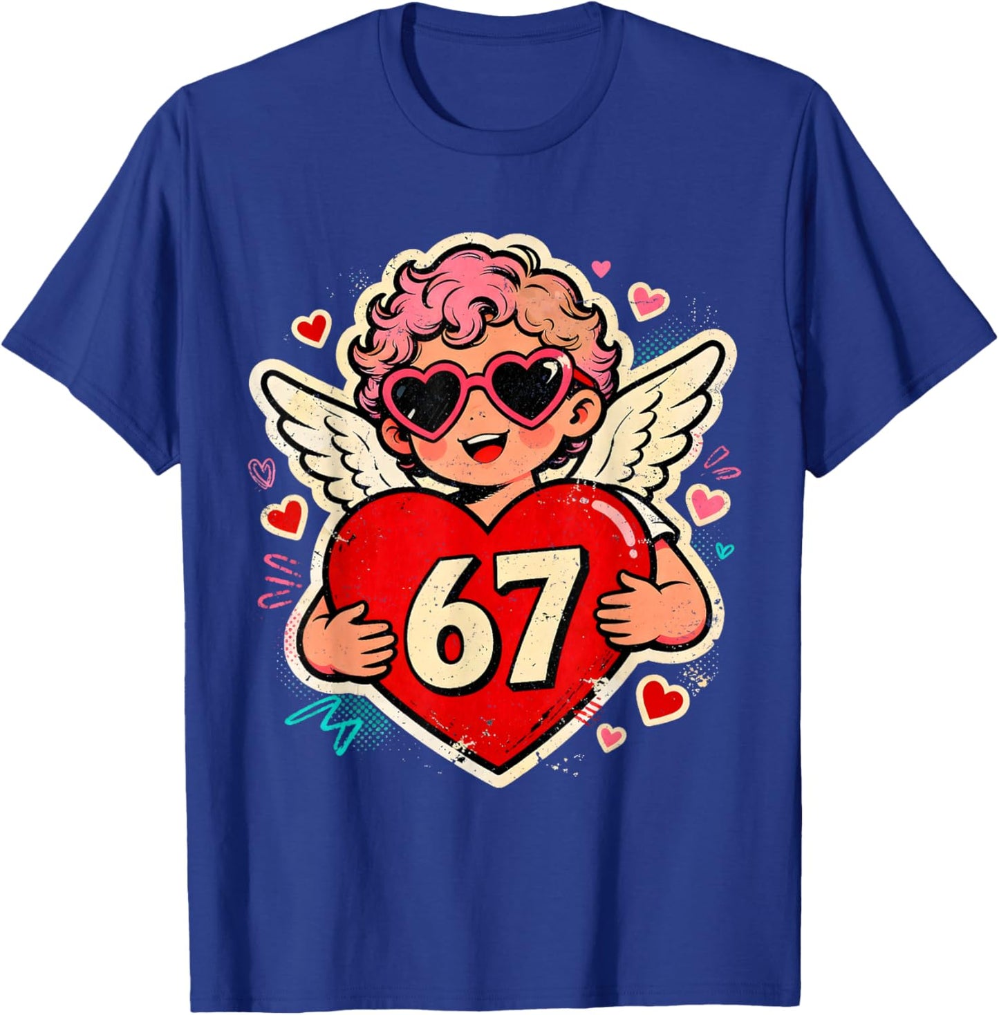 Valentine 67 Six Seven Cupid Heart Meme Design T-Shirt - T-Shirt | Royal