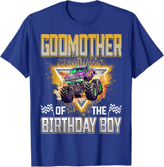 Godmother of The Birthday Boy Monster Truck Birthday Family T-Shirt - T-Shirt | Royal