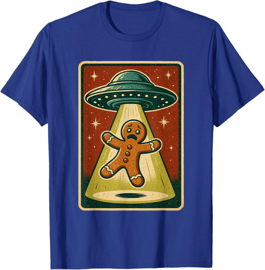 Alien Abduction Gingerbread Man Christmas Men Women Kids T-Shirt - T-Shirt | Royal
