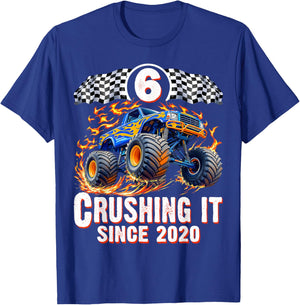 Birthday Monster Truck 6 Year Old Boys 6th Party Born 2020 T-Shirt - T-Shirt | Royal