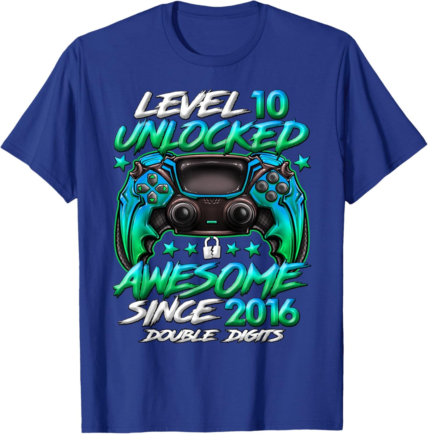 Official Double Digits Level 10 Unlocked 10th Birthday Boy T-Shirt - T-Shirt | Royal
