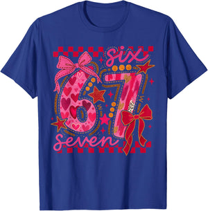 Six Seven Valentine 6 7 Meme Checkered Coquette Bow T-Shirt - T-Shirt | Royal