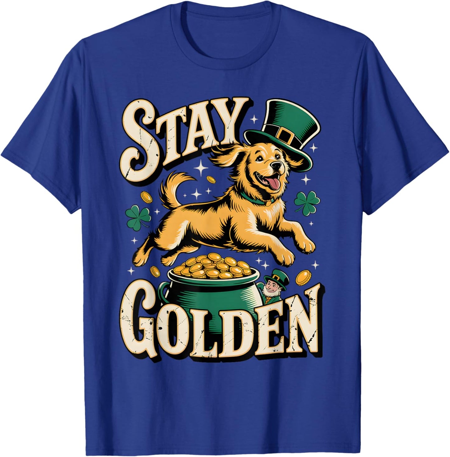 St Patrick Day Dog Shamrock Irish Golden Retriever Pot T-Shirt - T-Shirt | Royal
