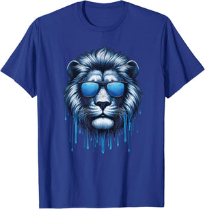 Graphic Lion with Sunglasses Dripping Men Women Kids T-Shirt - T-Shirt | Royal