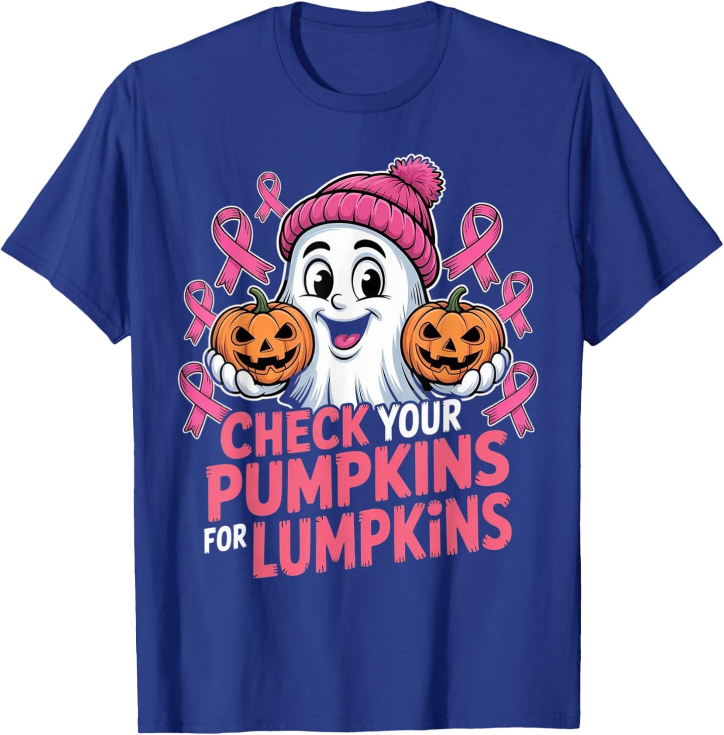 Check Your Pumpkins for Lumpkins Halloween Breast Cancer T-Shirt - T-Shirt | Royal