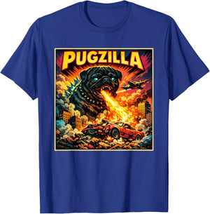 Retro Pugzilla Cute Pug Funny Youth Life from Dad Mom Meme T-Shirt - T-Shirt | Royal