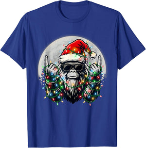 Santa Bigfoot Christmas Tree Xmas Lights Funny Sasquatch T-Shirt - T-Shirt | Royal