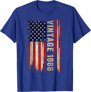 40 Years Old Gifts Vintage 1986 40th Birthday American Flag T-Shirt - T-Shirt | Royal