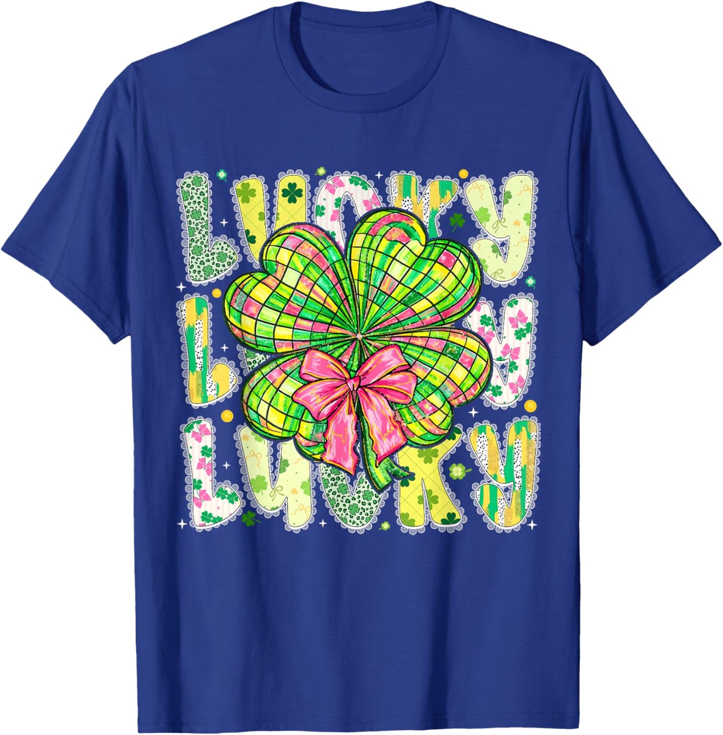 Lucky St Patricks Day Clover Coquette Bow Girl Women Kid T-Shirt - T-Shirt | Royal