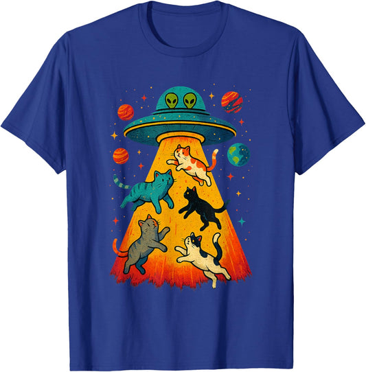 Alien Abduction Cats UFO Flying Saucer Space Girls Kid T-Shirt - T-Shirt | Royal