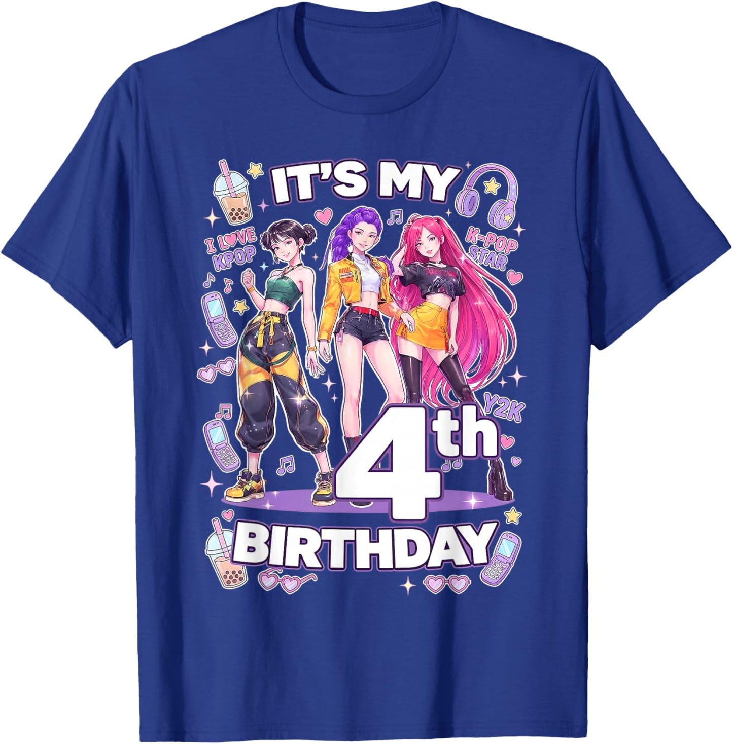 4th Birthday 4 Year Old Girl Korean Pop Kpop Bday Party T-Shirt - T-Shirt | Royal