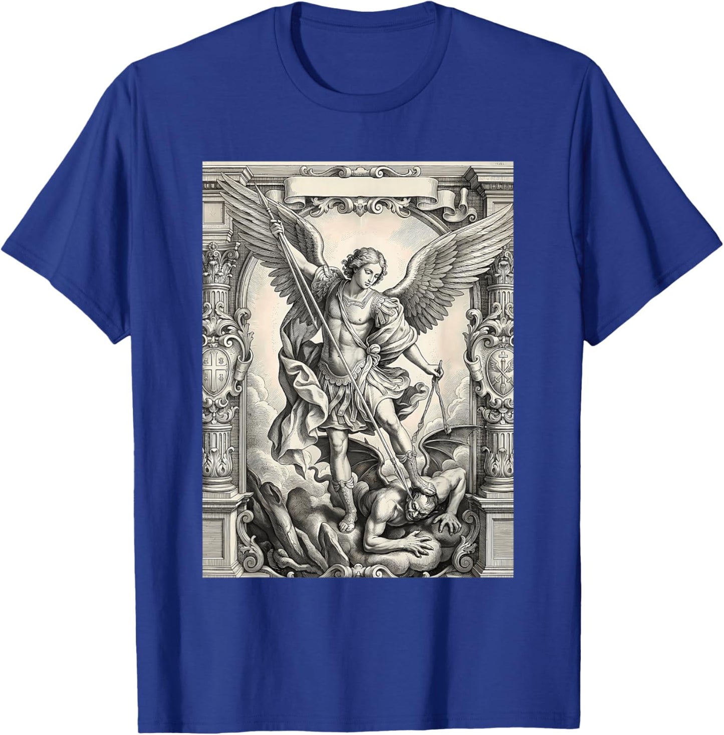 The Archangel Saint Michael Defeating Satan Vintage Graphic T-Shirt - T-Shirt | Royal