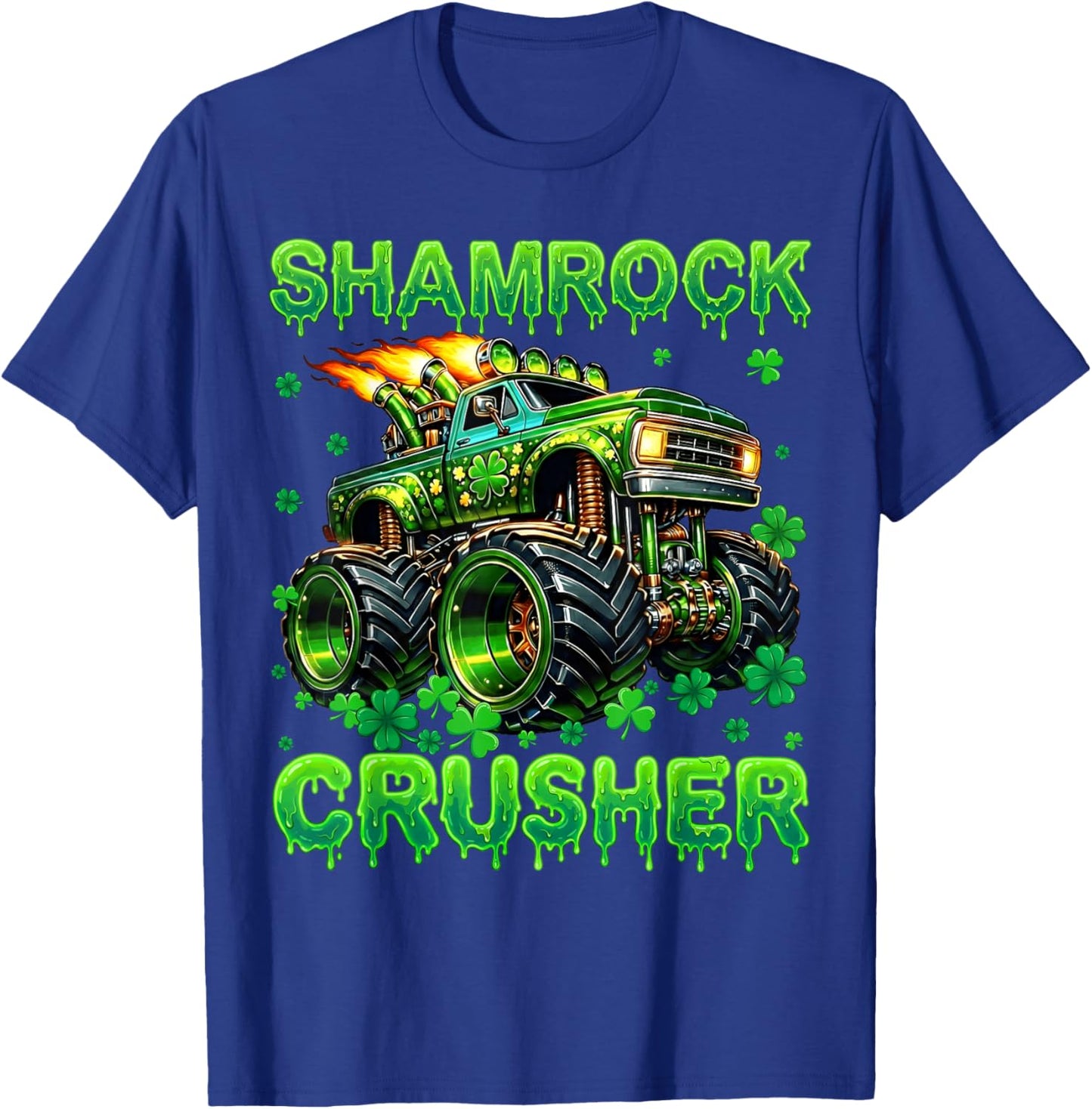 Shamrock Crusher Monster Truck Drip St Patricks Boy Toddler T-Shirt - T-Shirt | Royal
