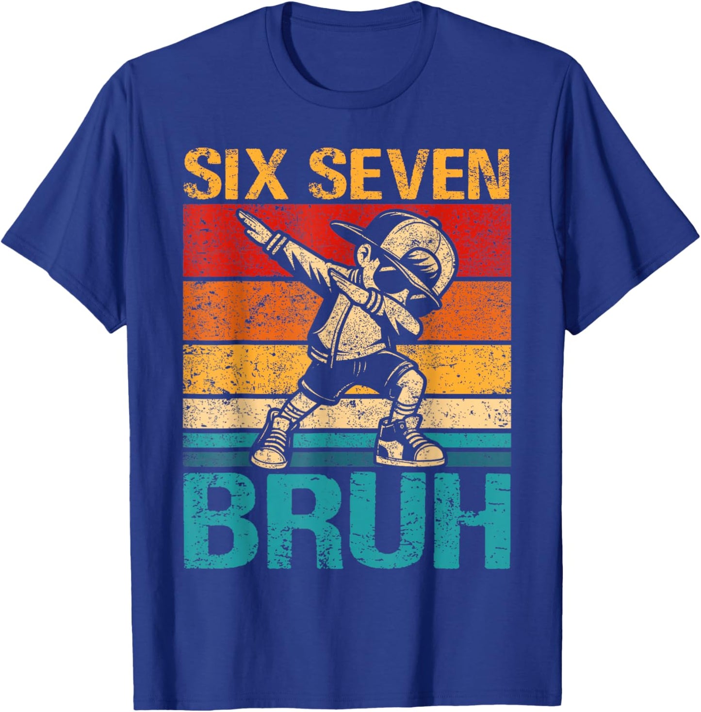 Six Seven 6 7 Bruh Dabbing Boys Kids Retro Vintage Meme T-Shirt - T-Shirt | Royal