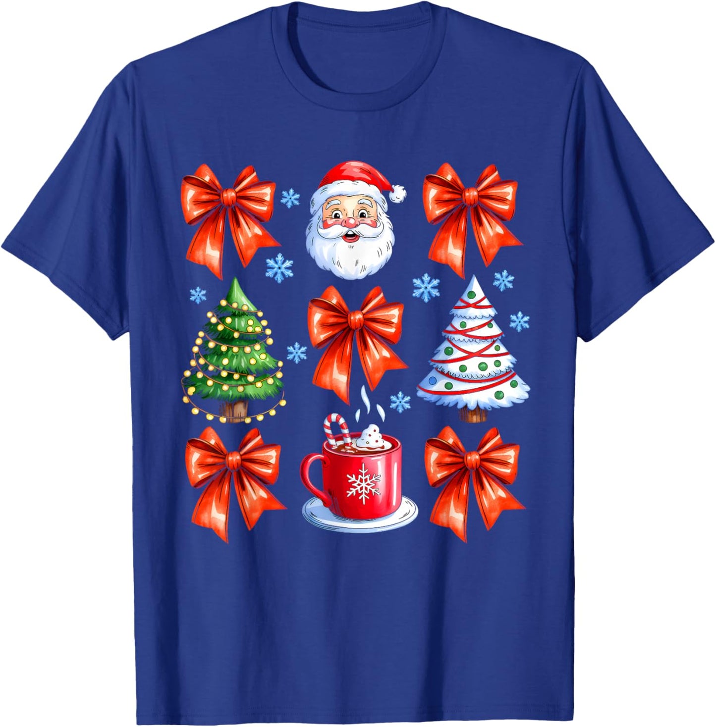 Coquette Bow Santa Christmas Tree Cake Candy Cane Girly Xmas T-Shirt - T-Shirt | Royal