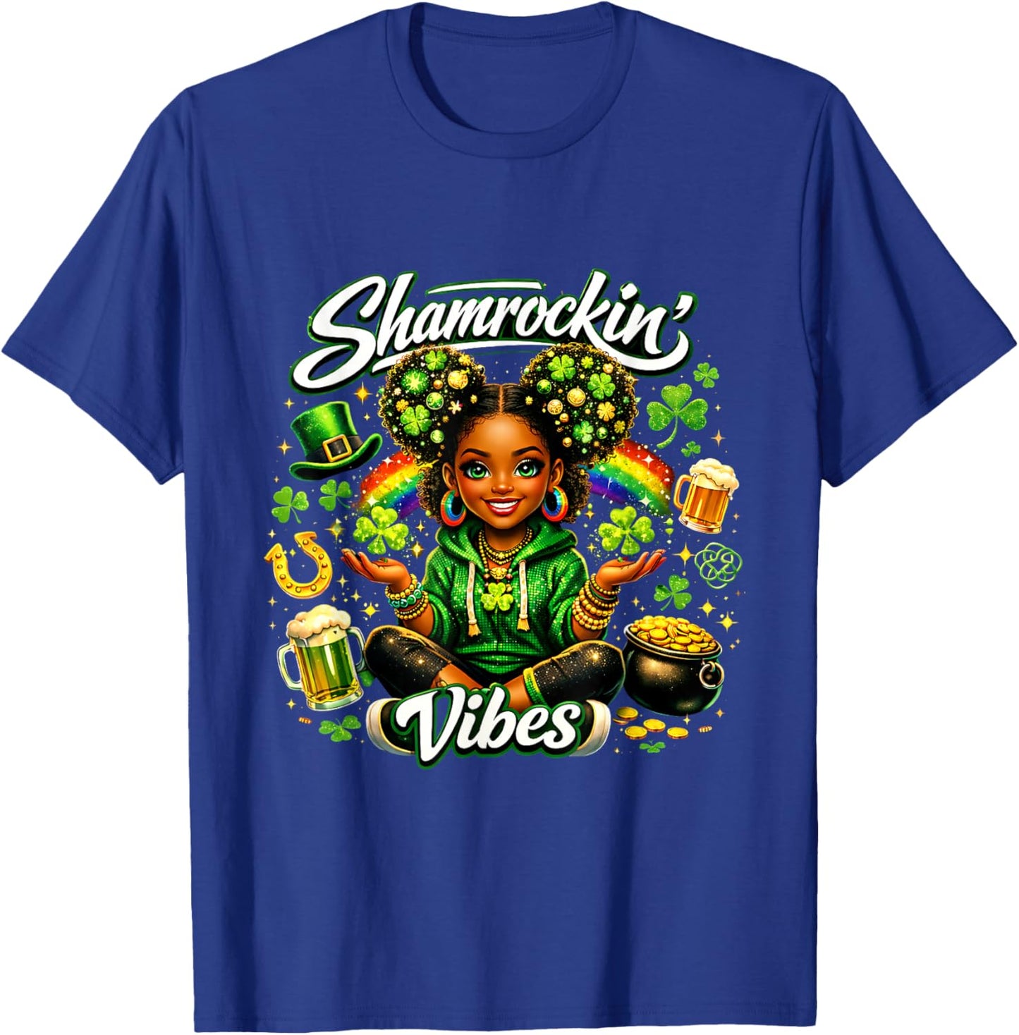 Shamrockin Vibes Cute St Patricks Day Irish Girl T-Shirt - T-Shirt | Royal