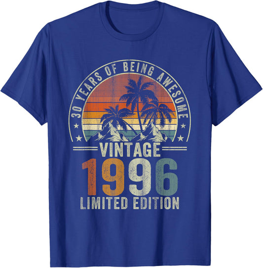 Vintage 1996 Retro 30th Birthday 30 Years of Being Awesome T-Shirt - T-Shirt | Royal