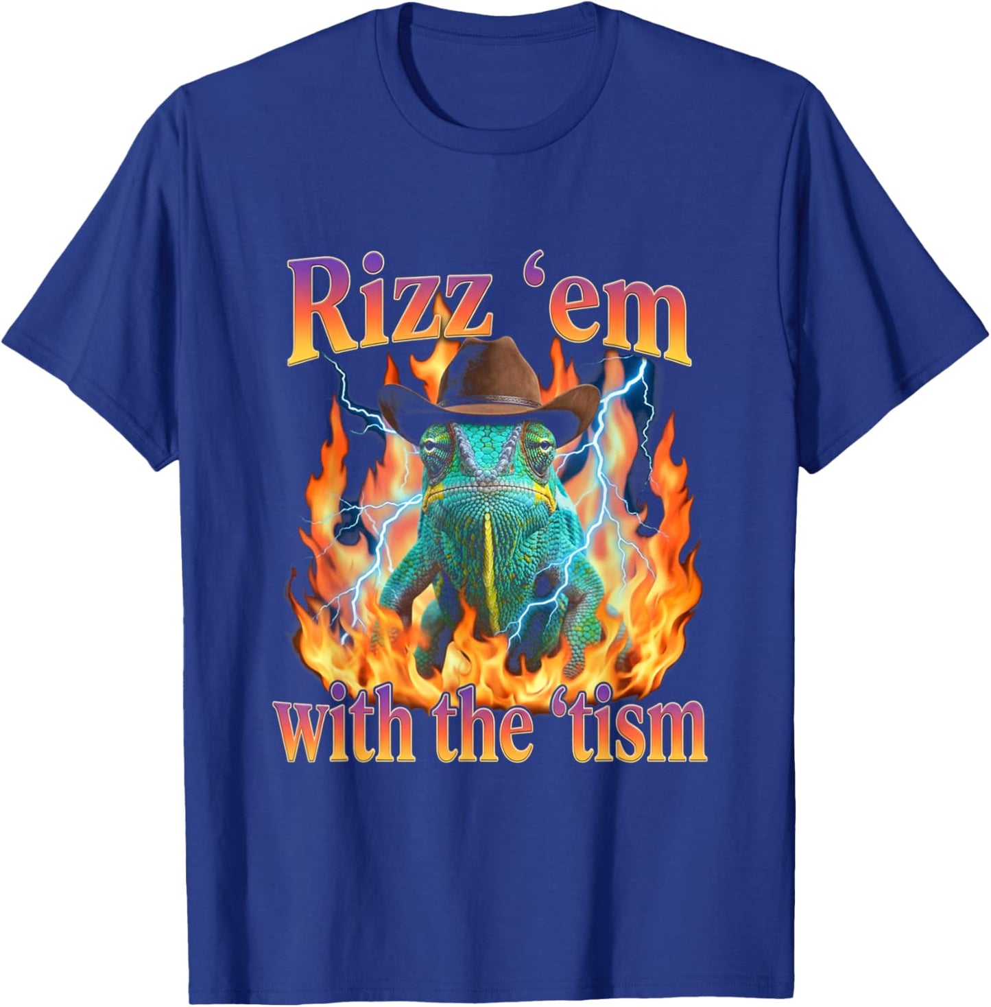 Rizz Em with The Tism Cowboy Chameleon Y2K Bootleg T-Shirt - T-Shirt | Royal