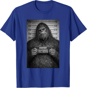 Sasquatch Mugshot Outdoor Humor Design T-Shirt - T-Shirt | Royal
