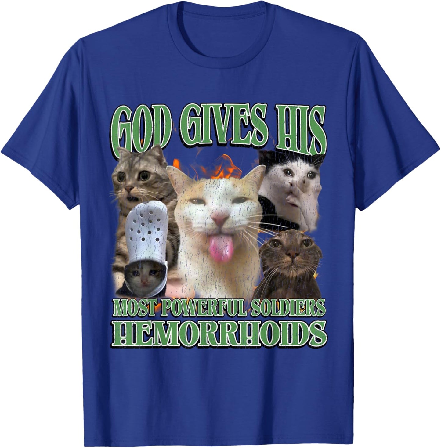 God Gives His Most Powerful Hemorrhoids Funny Cat Meme T-Shirt - T-Shirt | Royal
