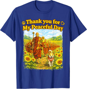 Sunflower Walk for Peace with Monks and Aloka The Peace Dog T-Shirt - T-Shirt | Royal