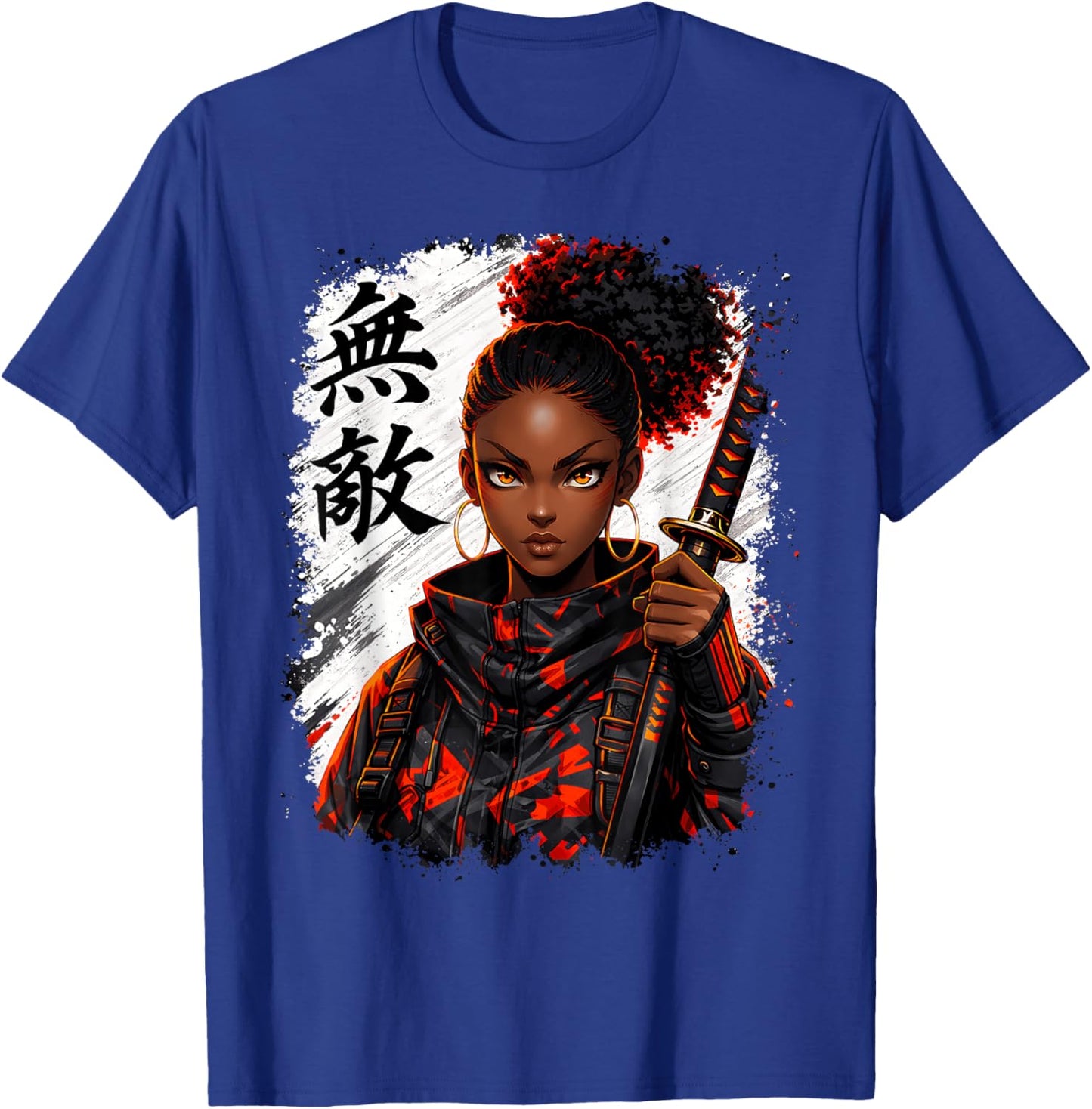 Black Samurai Girl Anime Warrior Afro African Pride T-Shirt - T-Shirt | Royal