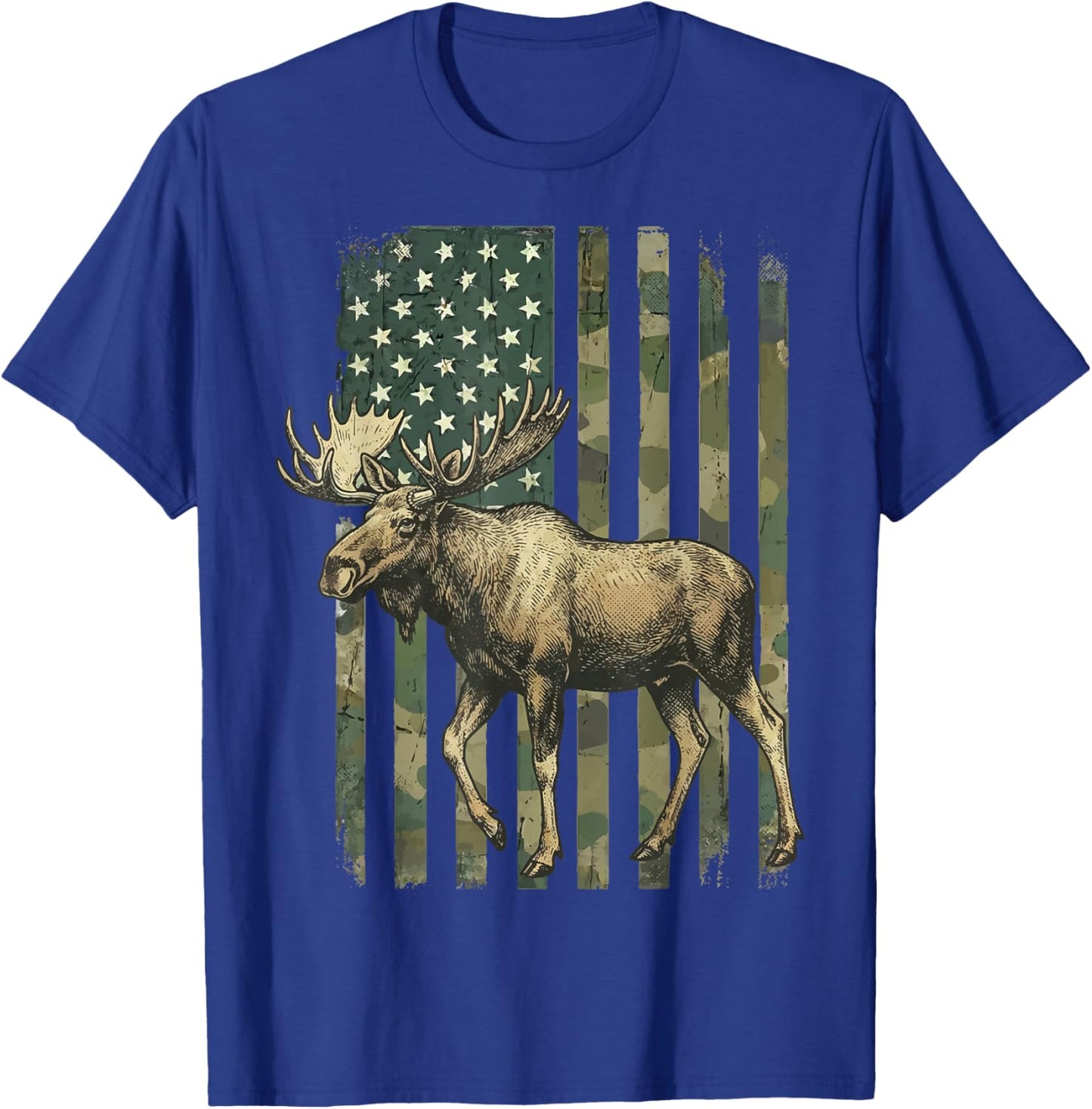 Moose USA Flag Alaska Wildlife T-Shirt - T-Shirt | Royal