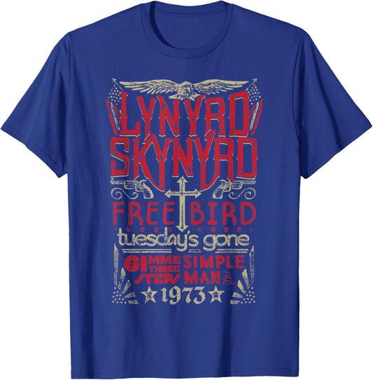 Lynyrd Skynyrd Hits Free Bird Simple Man Gimme 70s Gig Rock T-Shirt - T-Shirt | Royal