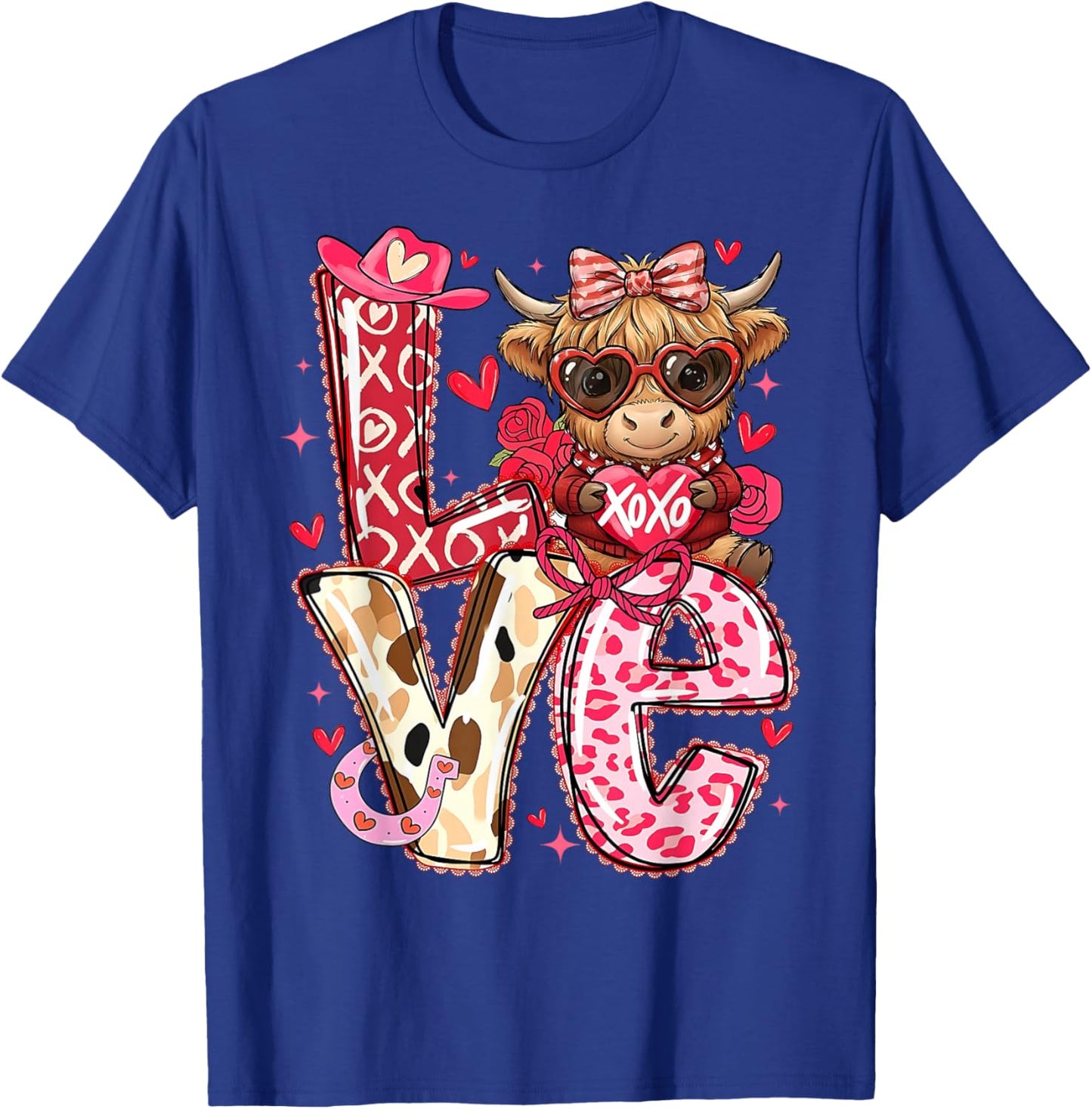 Love Western Highland Cows Valentine Cowgirl Hat T-Shirt - T-Shirt | Royal