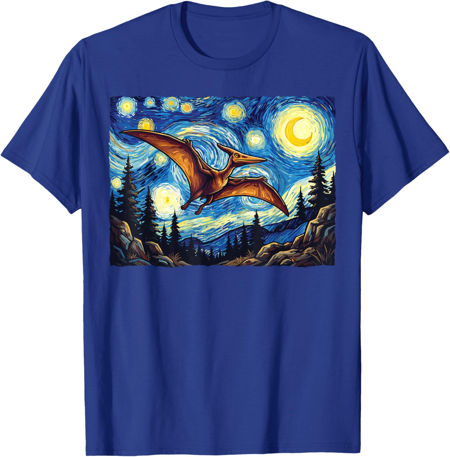 Pterodactyl Dinosaur Prehistoric Starry Night Van Gogh Dino T-Shirt - T-Shirt | Royal