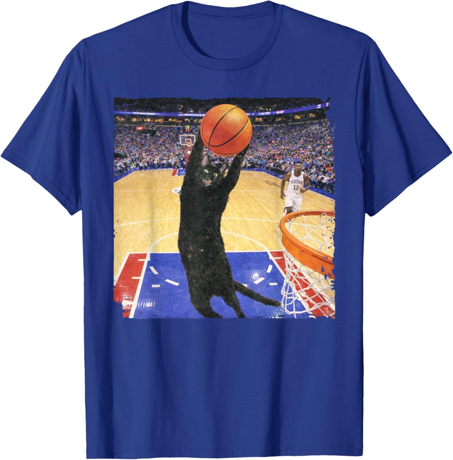 Funny Basketball Black Cat Vintage Hacker Cat Meme T-Shirt - T-Shirt | Royal