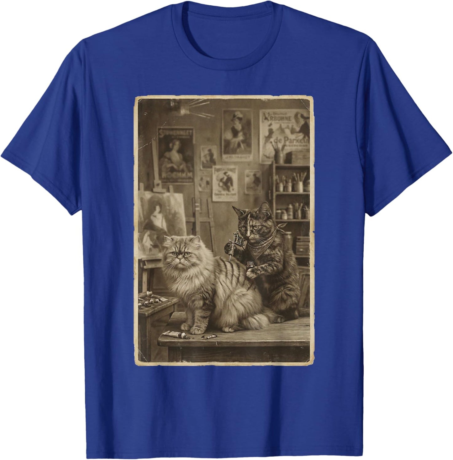 Vintage Sepia Cat Tattoo Artist – Funny Victorian Style T-Shirt - T-Shirt | Royal