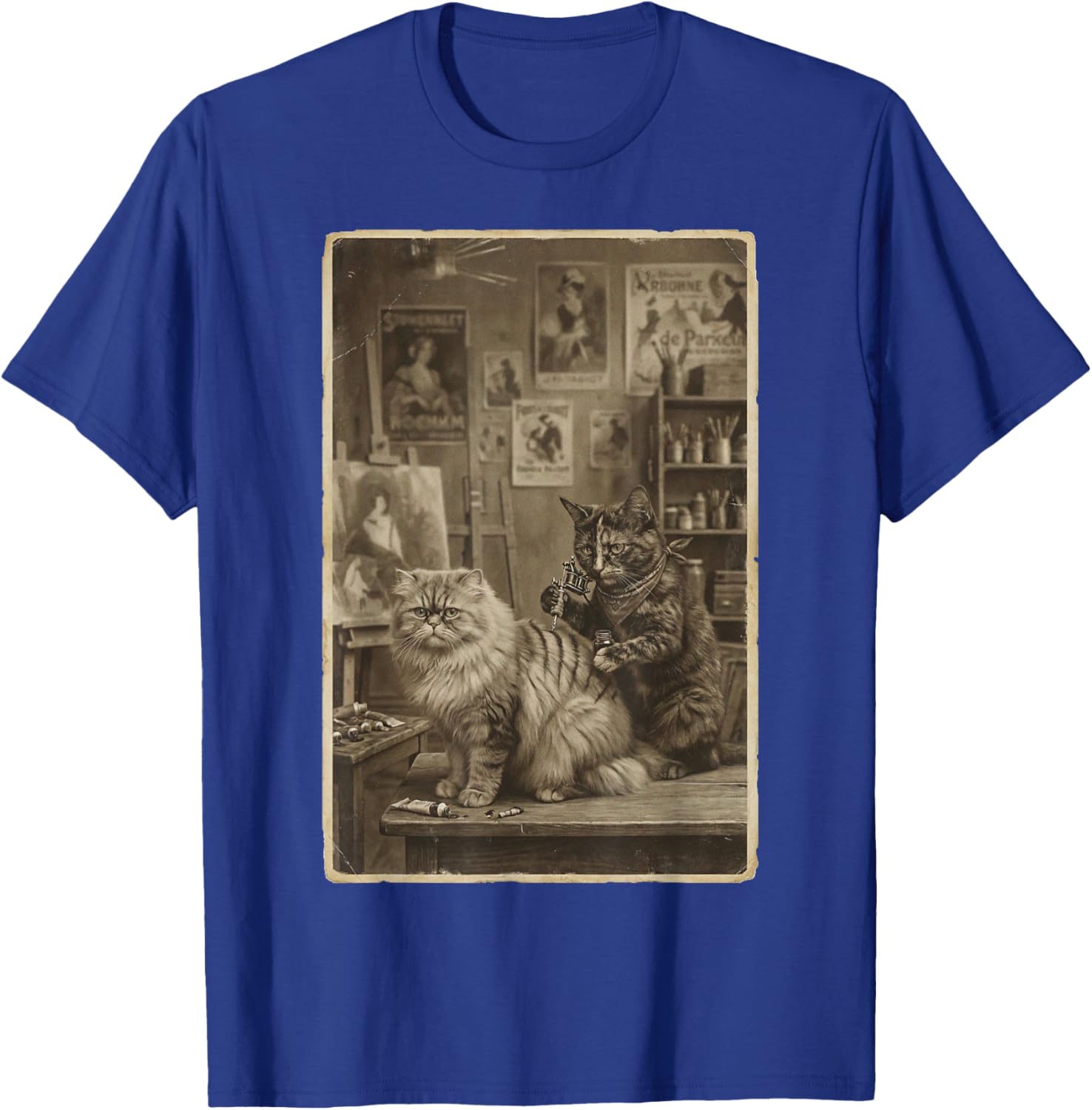 Vintage Sepia Cat Tattoo Artist – Funny Victorian Style T-Shirt - T-Shirt | Royal