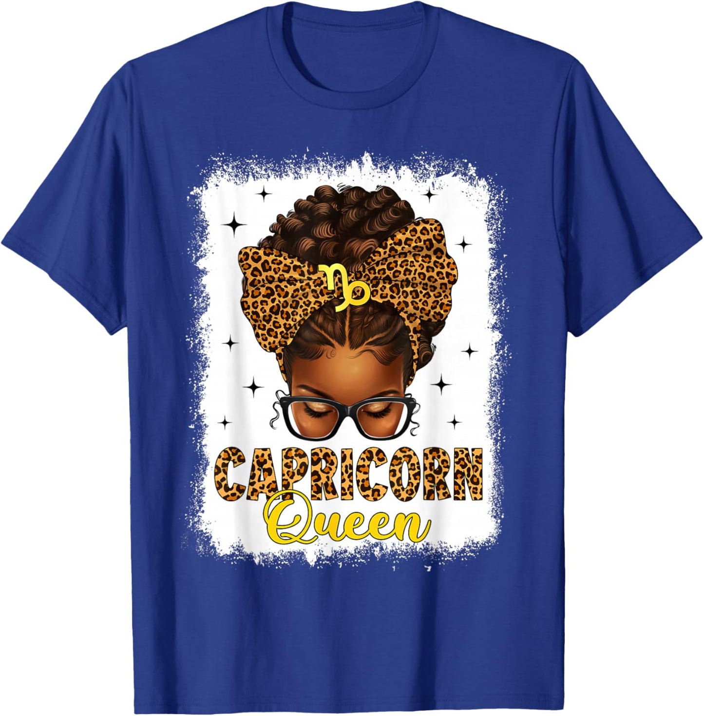 Capricorn Queen Messy Bun Leopard Bow Black Women Zodiac T-Shirt - T-Shirt | Royal