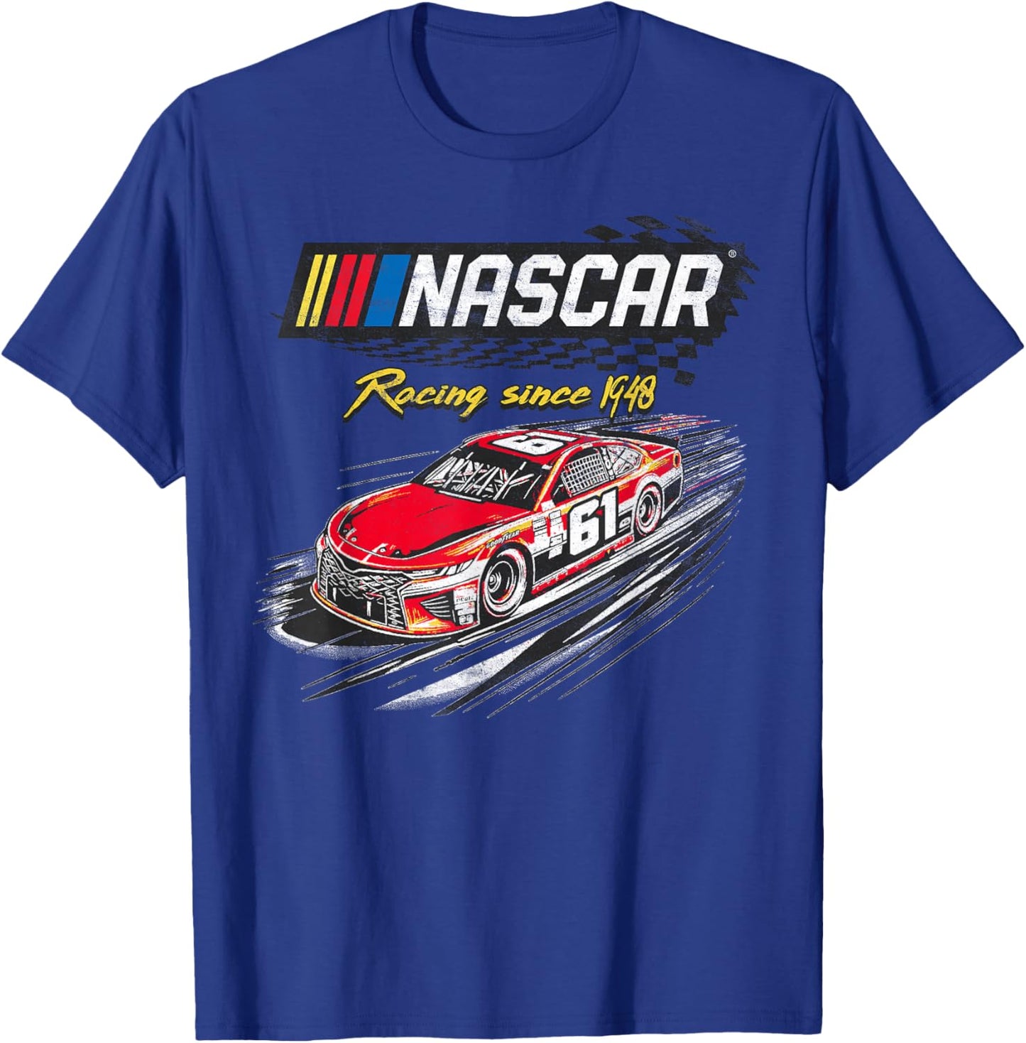 NASCAR Racing Since 1948 Checker Racing Distressed Poster T-Shirt - T-Shirt | Royal