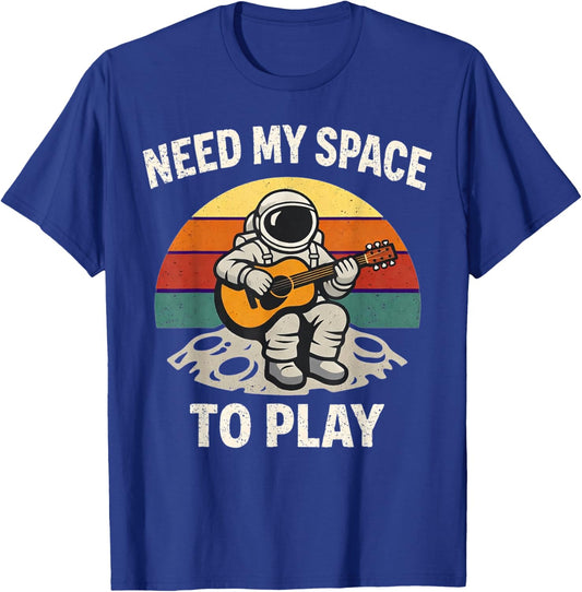Retro Space Astronaut Guitar Player Musician Dad Fathers Day T-Shirt - T-Shirt | Royal