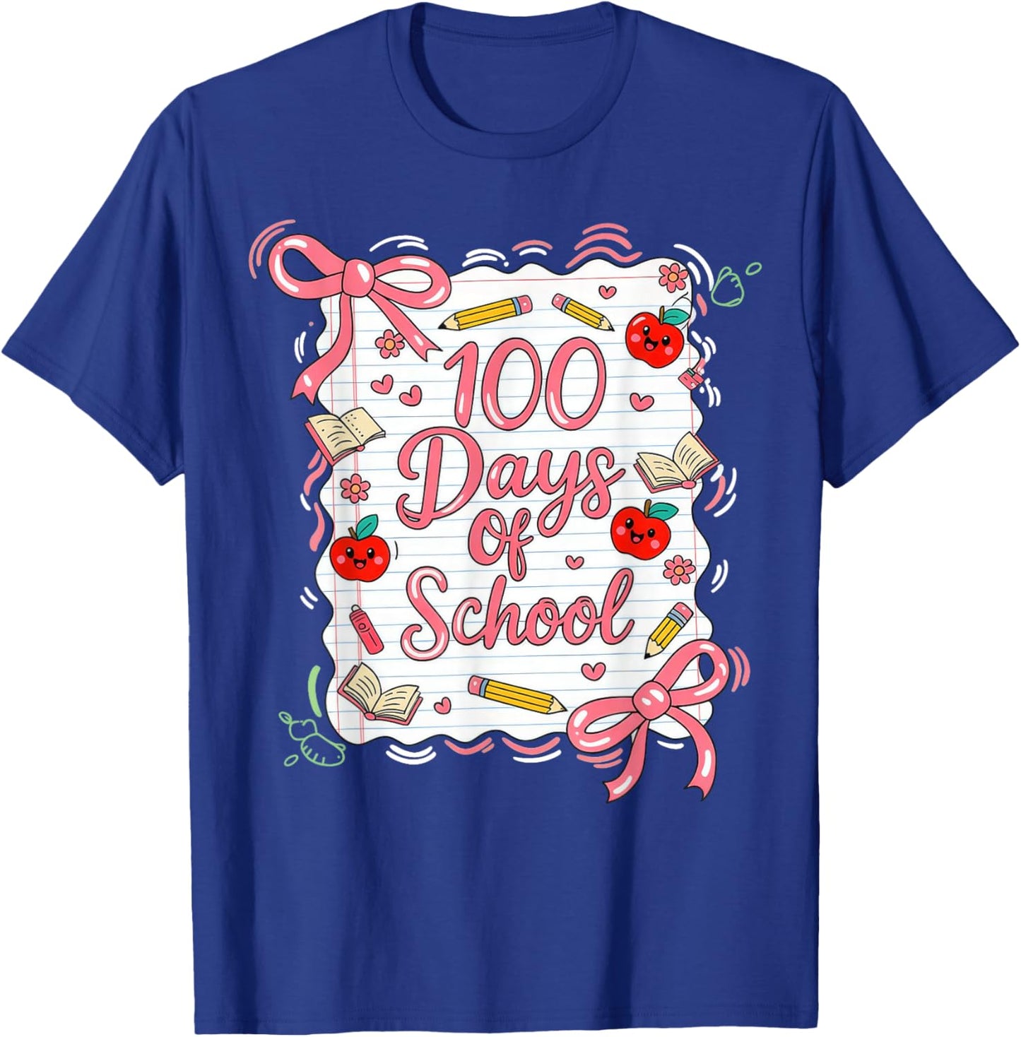 100 Days of School Coquette Bow for Girls 100th Day Teacher T-Shirt - T-Shirt | Royal