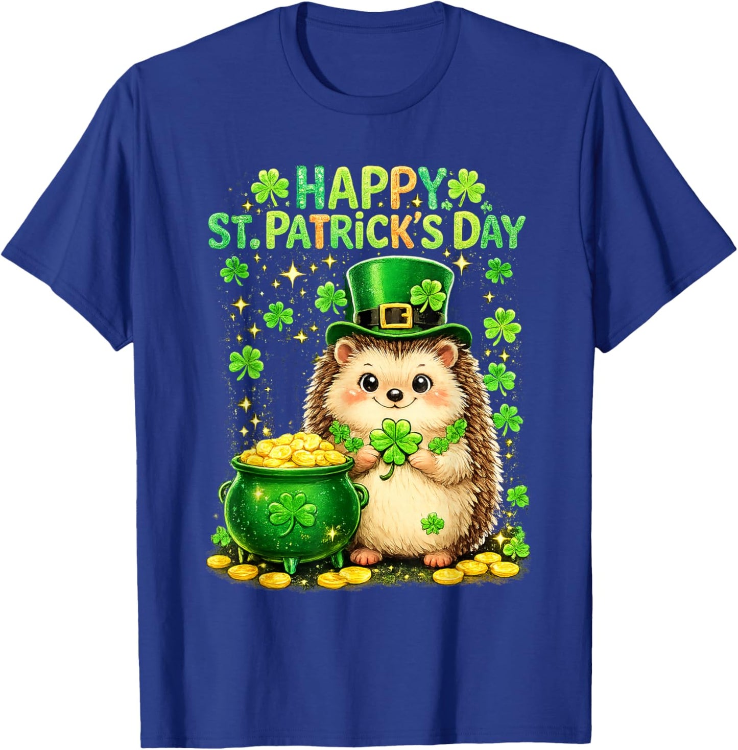 Happy St Patrick’s Day Cute Hedgehog Shamrock Funny T-Shirt - T-Shirt | Royal