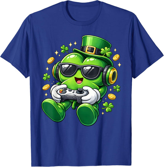 Video Game Shamrock St Patricks Day Gamer Boys Kids Gaming T-Shirt - T-Shirt | Royal