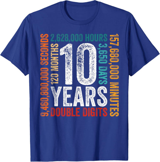 10th Birthday Funny Double Digits 10 Years Boys Girls Kids T-Shirt - T-Shirt | Royal