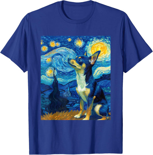 Chihuahua Dog Van Gogh Starry Night Graphic T-Shirt - T-Shirt | Royal
