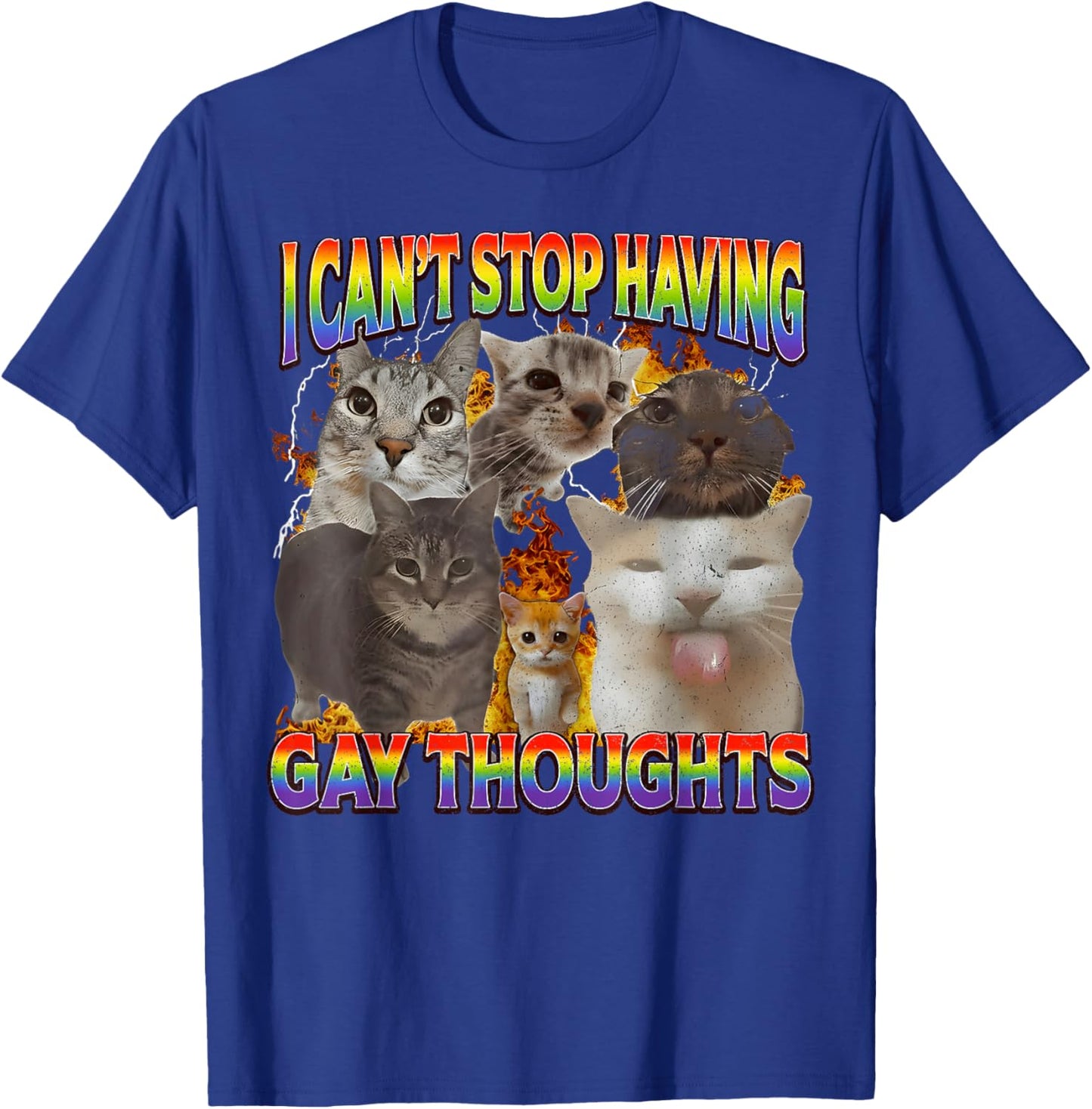 Can't Stop Having Gay Thoughts Funny Cat Meme Bootleg T-Shirt - T-Shirt | Royal