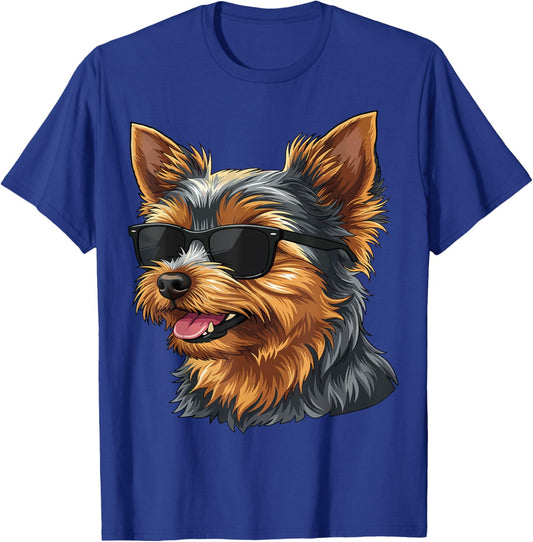 Funny Yorkshire Terrier Lover Retro Dog Sunglasses Dogs Pets T-Shirt - T-Shirt | Royal