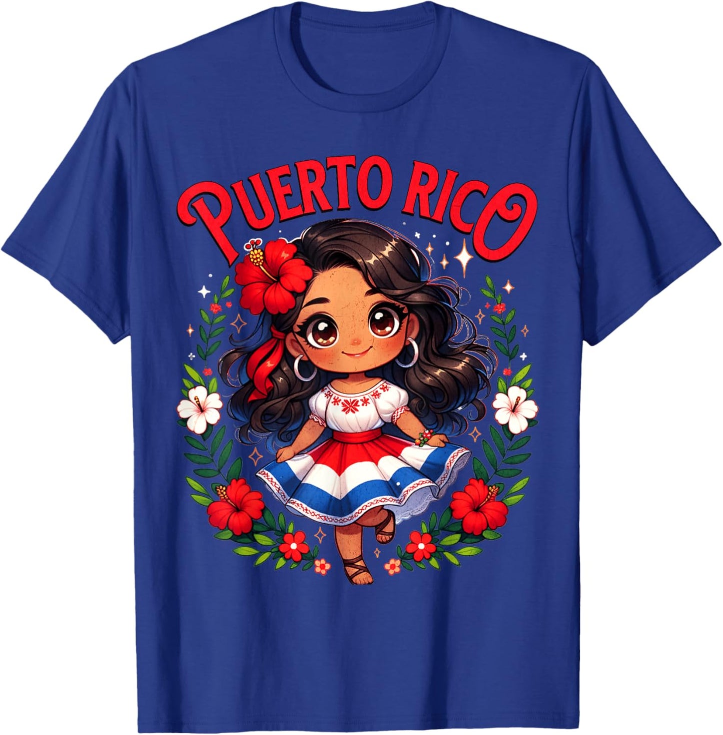 Puerto Rican Girl Culture Pride Cute Girl Traditional Dress T-Shirt - T-Shirt | Royal