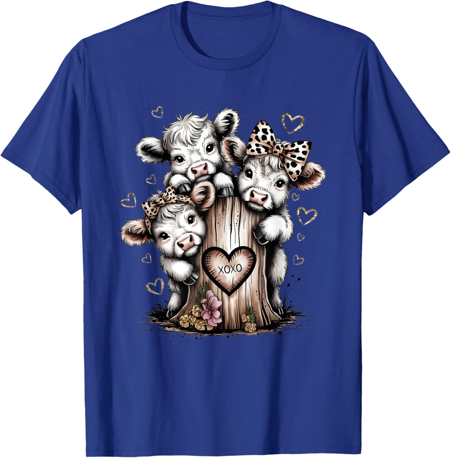 Cute Highland Cow Valentine Leopard Animal Print T-Shirt - T-Shirt | Royal