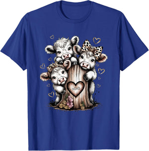 Cute Highland Cow Valentine Leopard Animal Print T-Shirt - T-Shirt | Royal