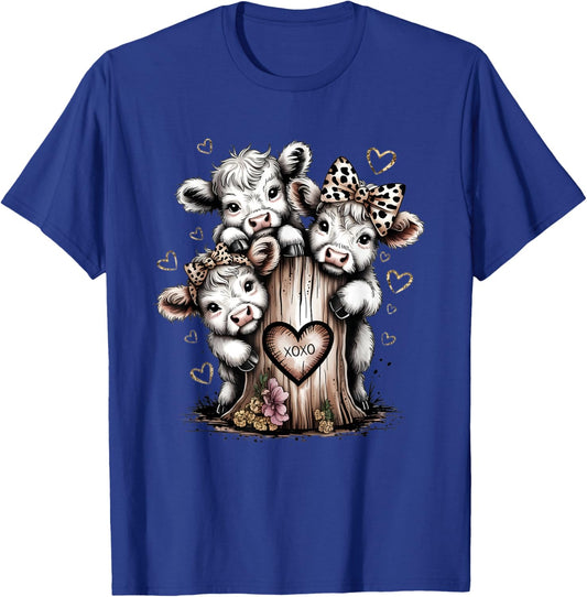 Cute Highland Cow Valentine Leopard Animal Print T-Shirt - T-Shirt | Royal