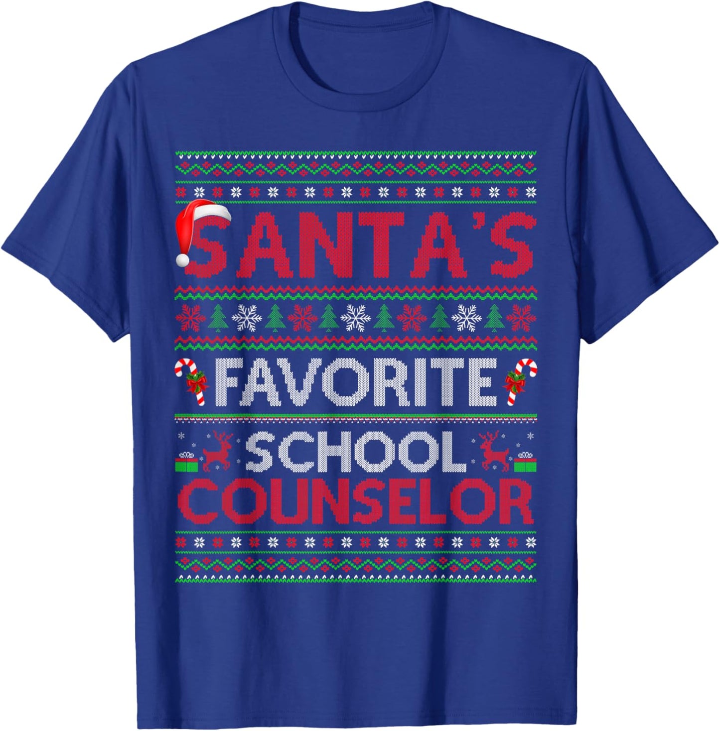 Santa Favorite School Counselor Ugly Christmas Sweaters Xmas T-Shirt - T-Shirt | Royal